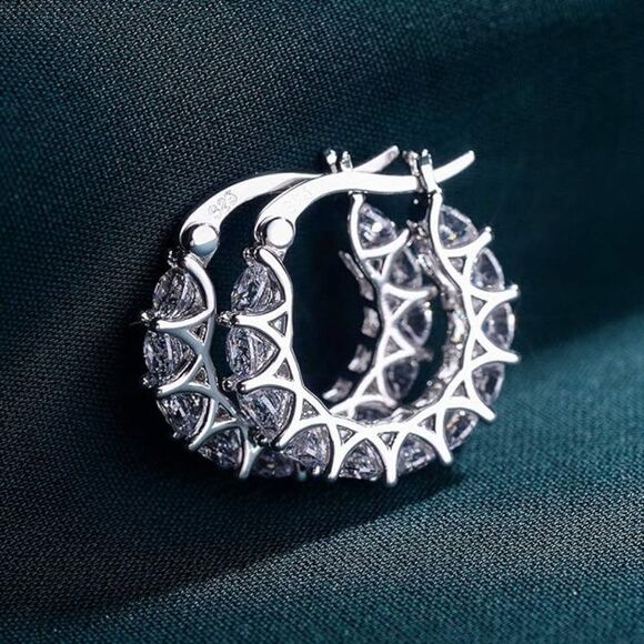 Sterling Silver Diamond CZ Hoop Earrings Simulated Diamond Huggies White Gold 19 - Picture 1 of 5